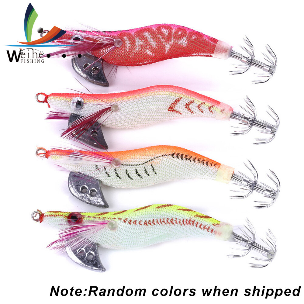 Weihe 1 Piece Shrimp Fishing Lures Luminous Spoon and Minnow 80mm 7.4g Artificial Squid Fishing Baits 2# Hook