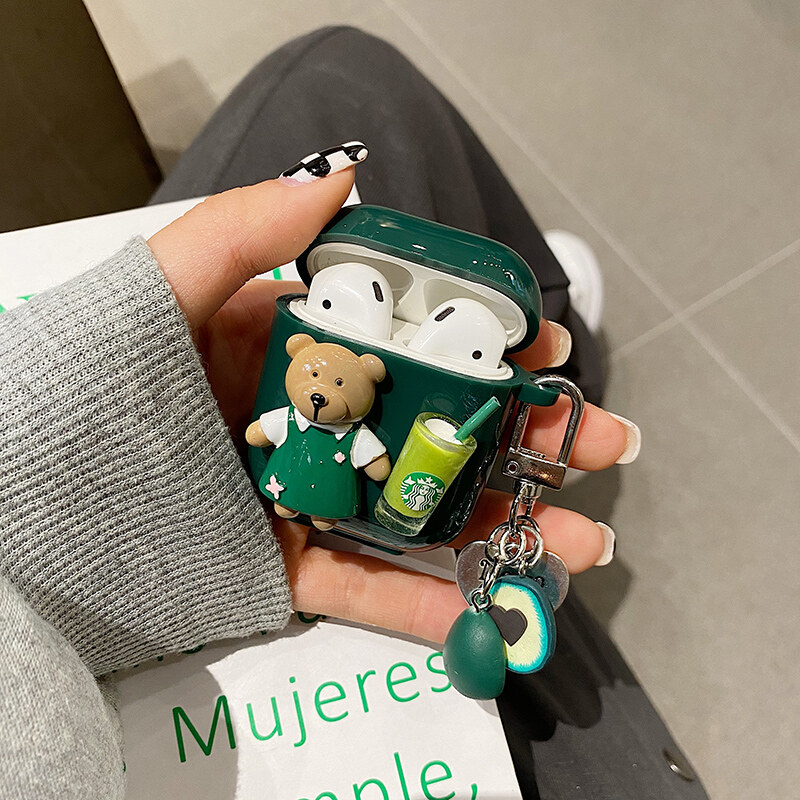 Coffee bear suitable for airpod3 protective cover airpodpro protective shell Apple wireless bluetooth headset cover 2 second-generation soft shell third-generation cartoon cute wind love avocado pendant