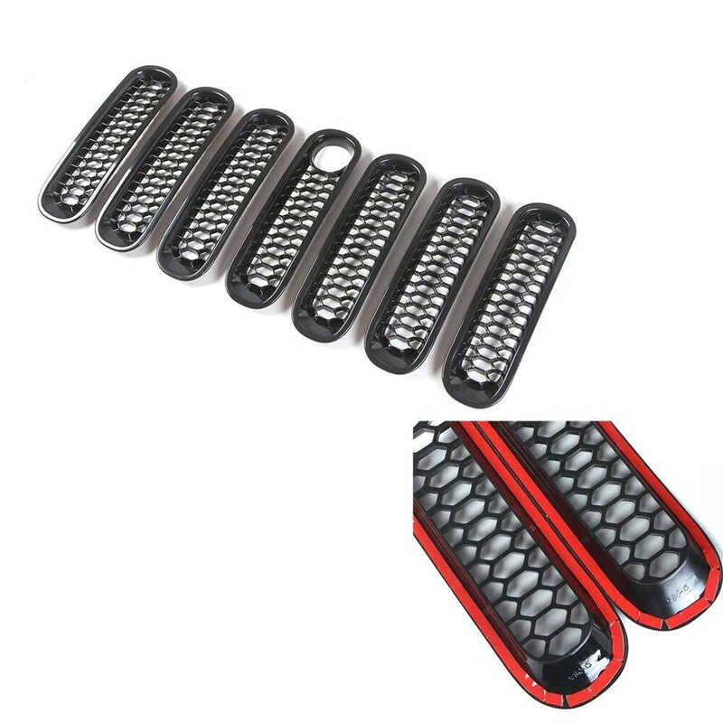 7st Voorgrill Mesh Inserts Clip-in Grille Guard Cover Vervanging Voor Wrangler & Unlimited Off Road 2 & 4 Doors 2007-2018 Wrangler Rubicon Sahara Sports JK JKU Zwart