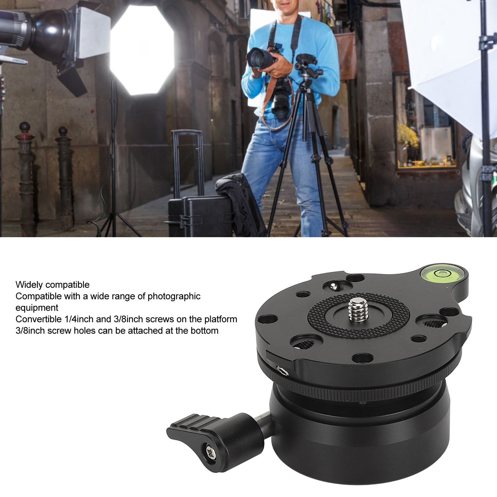 Tripod Head Leveling Base Half Ball Metal 360 Degree Rotating Camera Leveler Tripod Leveling Base for Tripods