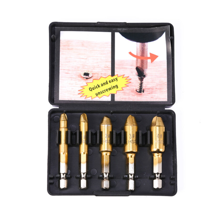 5pcs/Set Damaged Screw Extractor Drill Bit Broken Bolt Screw Removal Tool Easy And Quick Removal Of Broken Hexagonal Screws Drill Bit Set
