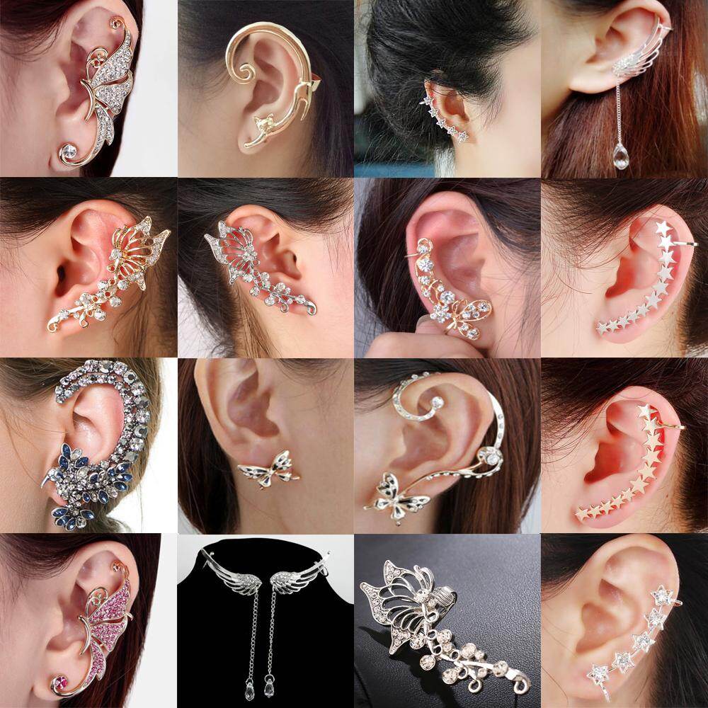 1PC/1 Pair Fashion Crystal Clip Ear Cuff Stud Women's Punk Wrap Cartilage Earring Jewelry