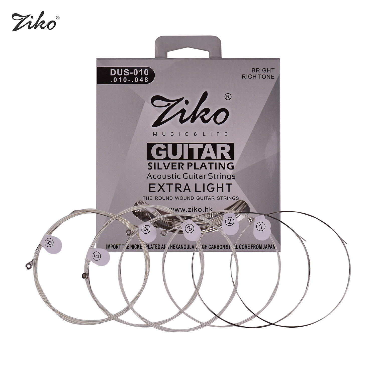 Ziko dus-010 extra light acoustic folk guitar strings hexagon alloy wire silver 6 strings set