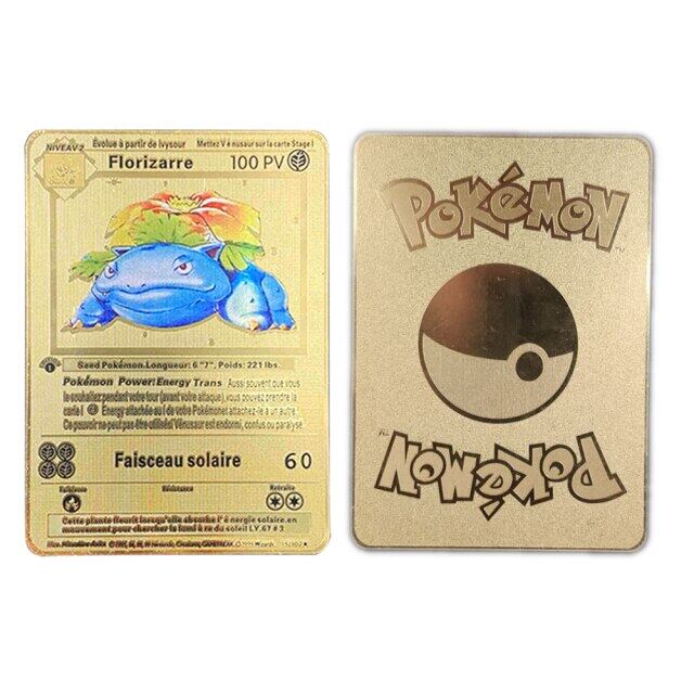 ภาษาฝรั่งเศสคำรุ่น Pokemon บัตรโลหะจอแสดงผล Carte Pokemon Francaise เล่นเกม Pokémon การสะสมบัตรของขวัญสำหรับเด็ก