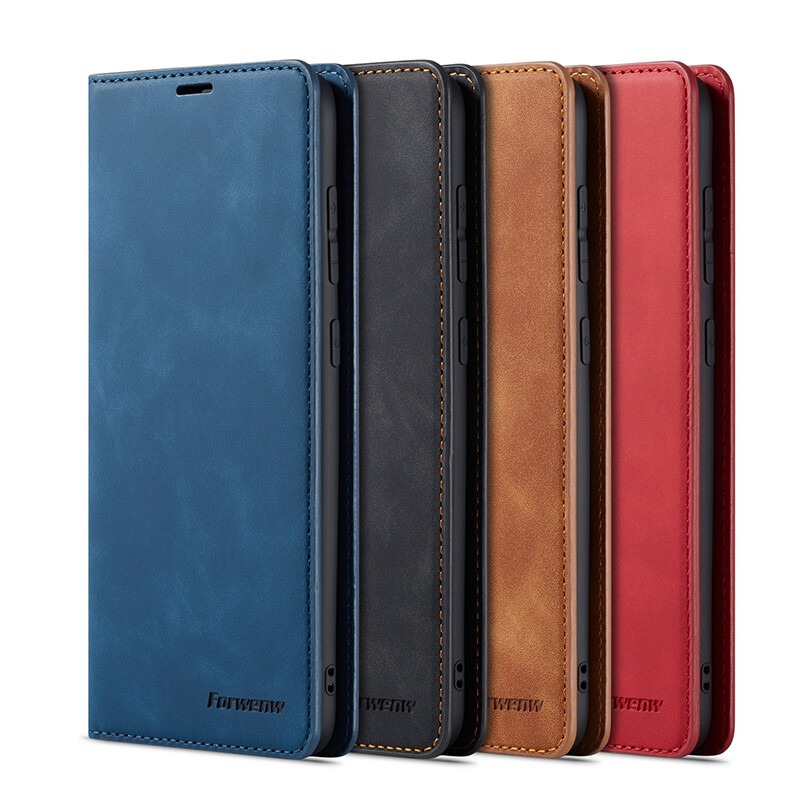 Thinmon for Samsung A51 A71 Case Cover High Quality Plain Wallet Magnetic Flip Leather Phone Bag Casing with Stand Card Holder