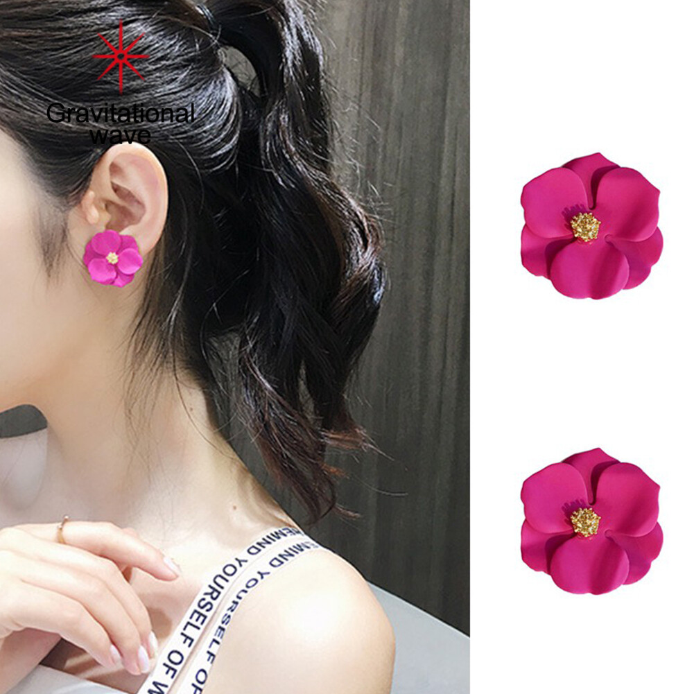 Gravitational wave Women Fashion Painting Multicolor Flower Stud Earrings Summer Beach Jewelry Gift
