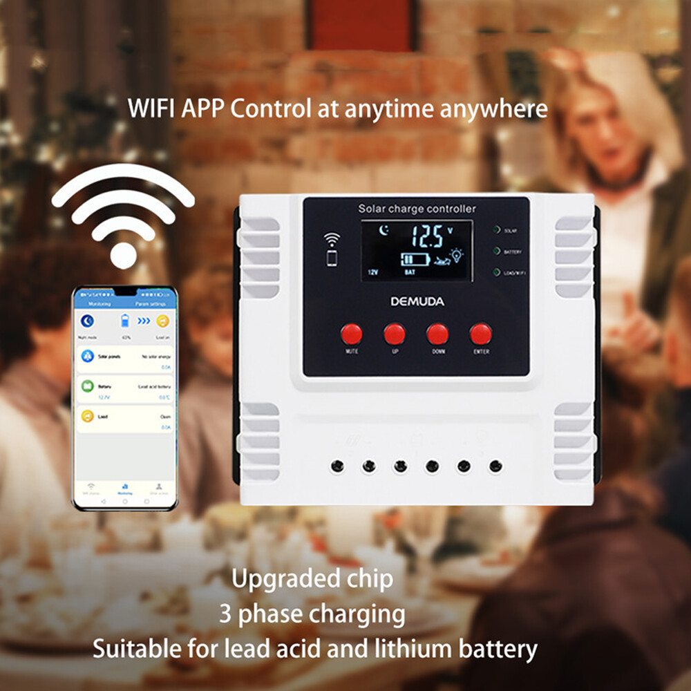 KKmoon Bộ Điều Khiển Sạc Năng Lượng Mặt Trời Thông Minh PWM Thiết Bị Giám Sát Dữ Liệu Thời Gian Thực Điều Khiển Ứng Dụng Điện Thoại Di Động Bộ Điều Khiển 12V/24V Màn Hình LED Cho Pin Lithium Ba Lớp Axit Chì Và Pin Lithium-Iron