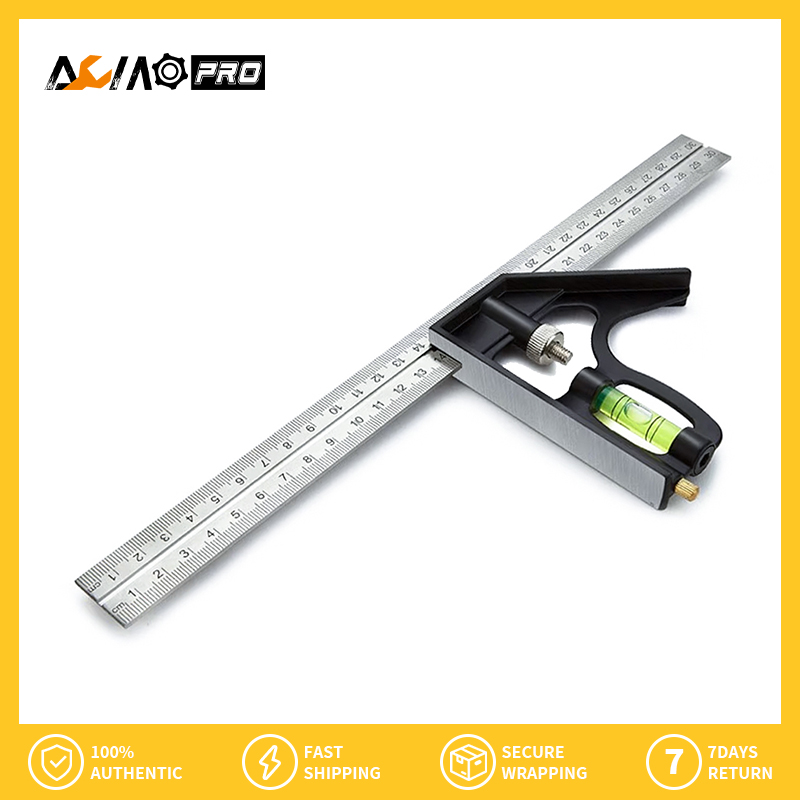 AumoPro 1 Chiếc Đồng Hồ 300Mm Điều Chỉnh Thước Kẻ Góc Vuông Kết Hợp Độ 45/90 Độ Với Ống Bọt Nước Thợ Mộc Đa Năng Công Cụ Đo Lường