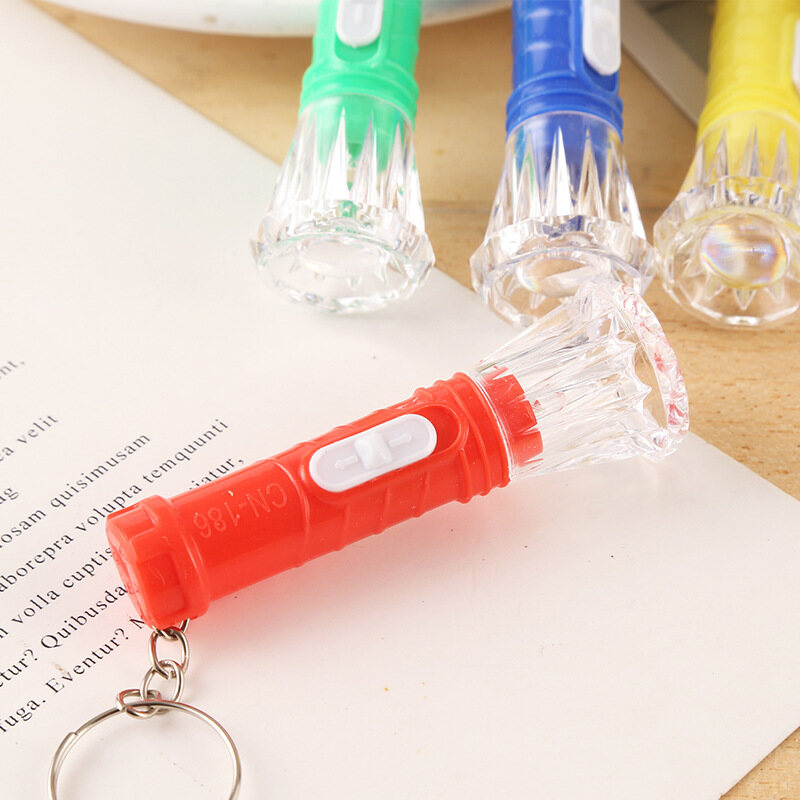 Mini Diamond LED Flashlight with Keychain Plastic cute torch emergency lamp random color delivery