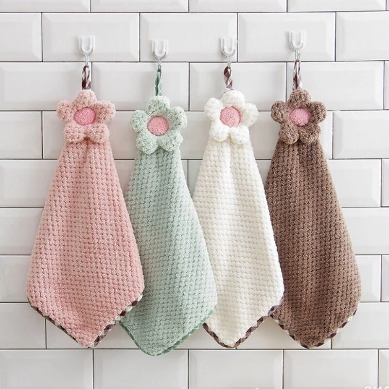 Coral Velvet Sun Flower Dishcloth Hand Towels Bathroom Hanging Towel Lint-Free Cleaning Cloth Kitchen