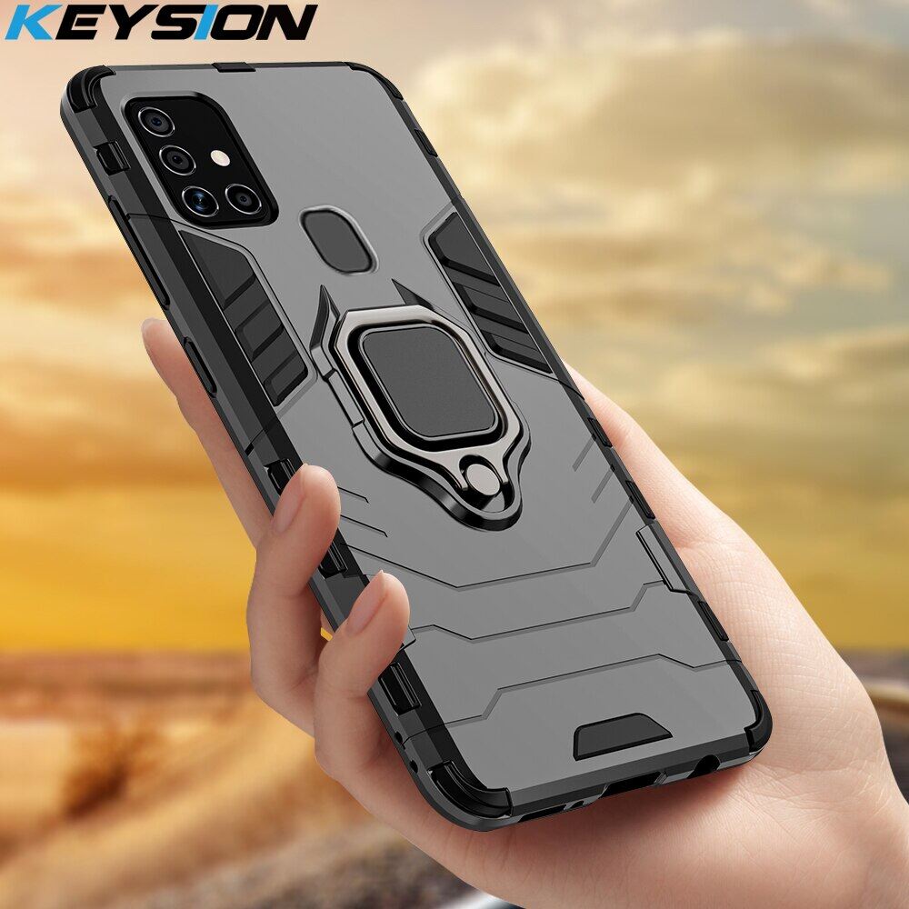 KEYSION Shockproof Armor Case for Samsung Galaxy A21S Ring Stand Bumper Silicone + PC Phone Back Cover for Galaxy M31