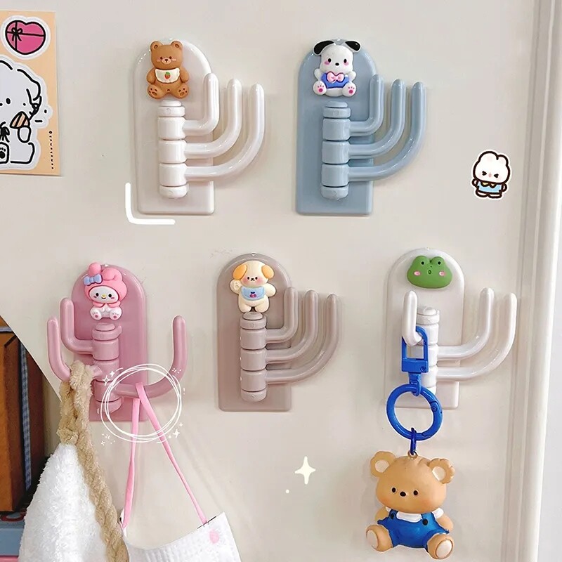 Phim hoạt hình sáng tạo ba móc móc xoay đa chức năng gia đình ký túc xá miễn phí đấm dính chắc chắn móc móc khóa cửa tường