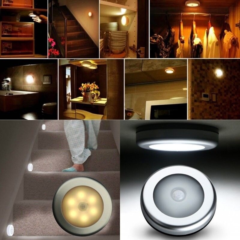 6 Đèn LED Không Dây Cảm Biến Kích Hoạt Chuyển Động Đèn Tường Cảm Biến Chuyển Động PIR Trong Nhà Tủ Đồ Tự Động Bật/Tắt