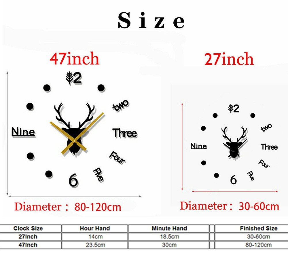 【Taroball】miếng Dán Tường Đồng Hồ Treo Tường Gương Đầu Hươu Sáng Tạo Tự Dính 3D Đề Can Nghệ Thuật Đồng Hồ Thạch Anh Đồng Hồ Treo Tường Lớn Tự Làm Tại Nhà Đồ Trang Trí Nhà Cửa Phòng Khách