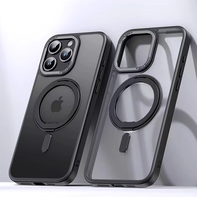 CrashStar 360° Rotatable MagSafe Ring Stand Matte Hard Shockproof Phone Case For iPhone 15 14 Pro Max Plus 13 12 11 Pro Max Wireless Charging Phone Casing Translucent Skin-friendly Phone Cover Shell