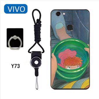 Untuk VIVO Y73 Case Telepon Lembut Silikon Pelindung Belakang Bergambar Casing Karet dengan Tali & Cincin 3in1 Q4 波妞