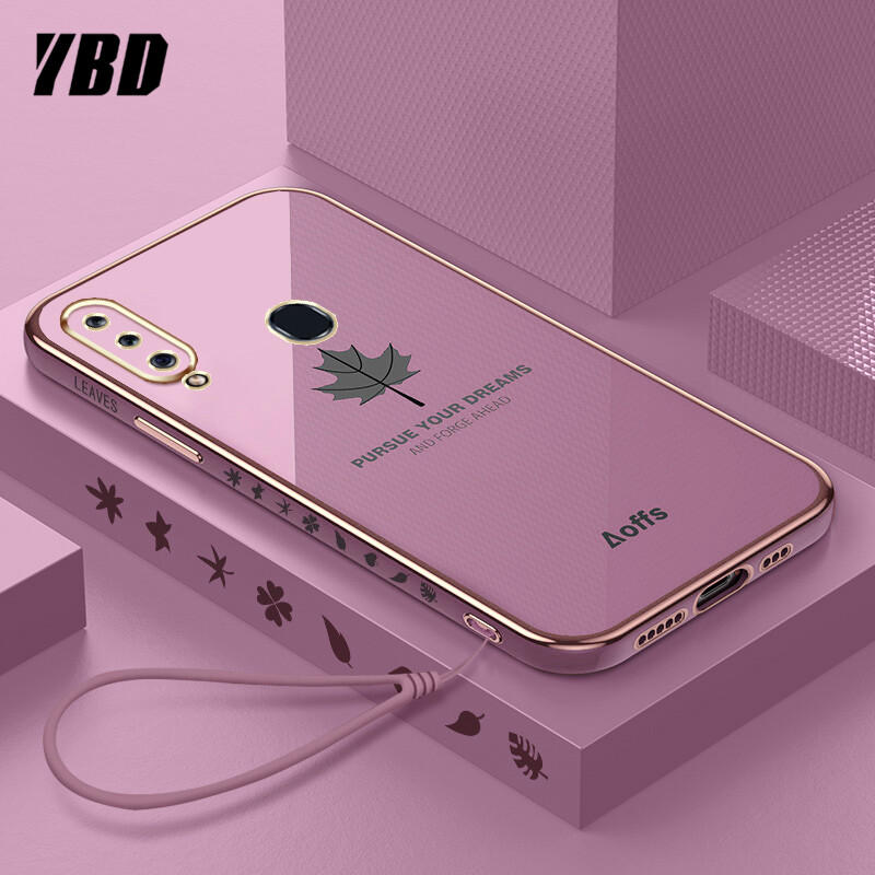 YBD Straight Edge Plating Phone case For Samsung Galaxy A20S A10S casing,Precise Camera Protection case Maple leaf pattern cover with Free lanyard