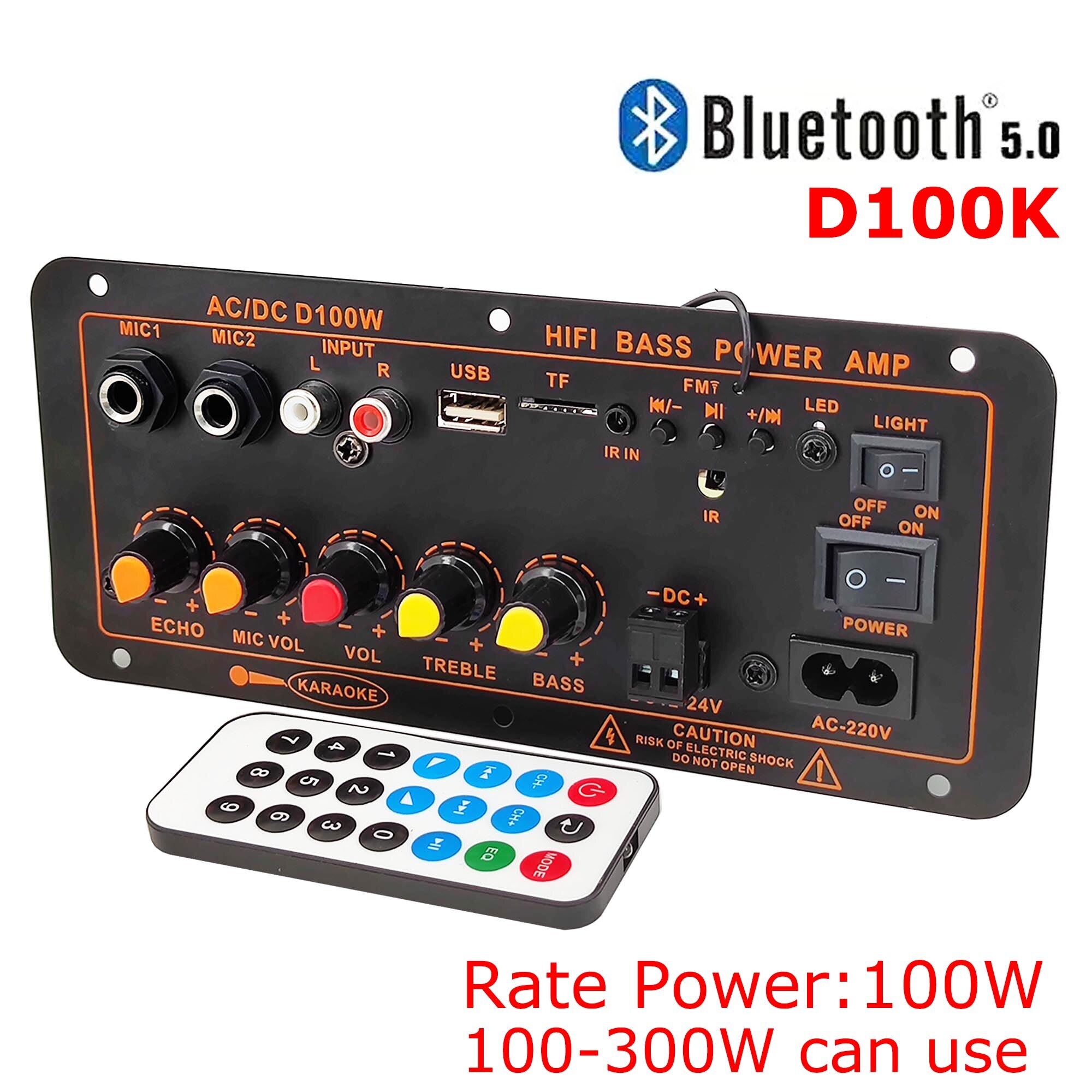 D10 D20 D100 220V 12V 24V 100W Bluetooth 5.0เครื่องขยายเสียงซับวูฟเฟอร์