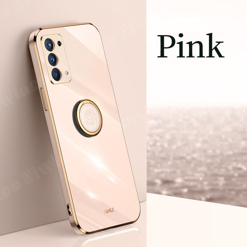 NIWINEE For OPPO Reno 6z 5G / Reno 6 5G / Reno 5 / Reno 5 5G / Reno 4 4G / Reno 2 / Reno 2F Fashion Ring Straight Edge Plating Phone Case For woman’s Anti-Fall Soft TPU Protective Cover For OPPO Reno5 / Reno5 5G / Reno 4 4G / Reno2 / Reno2F/ Reno6 5G