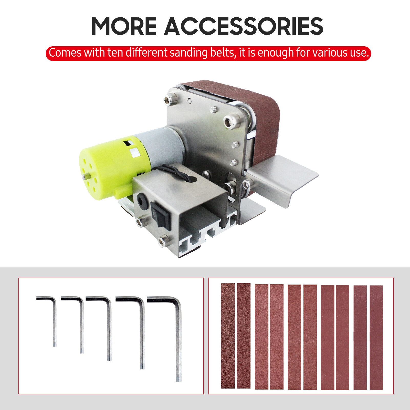 Smart Sensor Mini Belt Sander Electric Sanding Polishing Grinding Machine 7 Variable Speed with 10 Sanding Belts for Polishing Wood Acrylic Metal