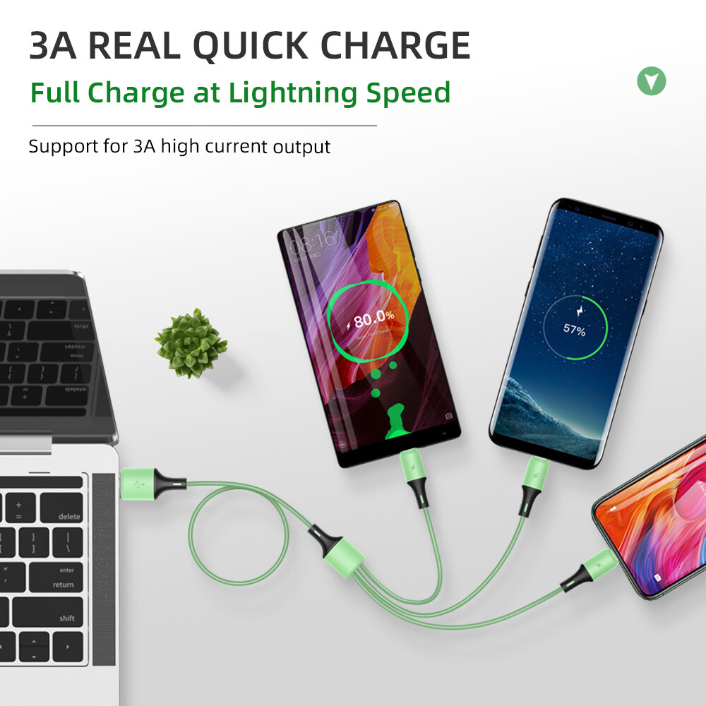 3 In 1 Universal Fast Charging USB Cable Liquid Soft Silicone Fast Charge Line USB Cable USB-C Data Transmission Line for Android Compatible with Apple Type-C