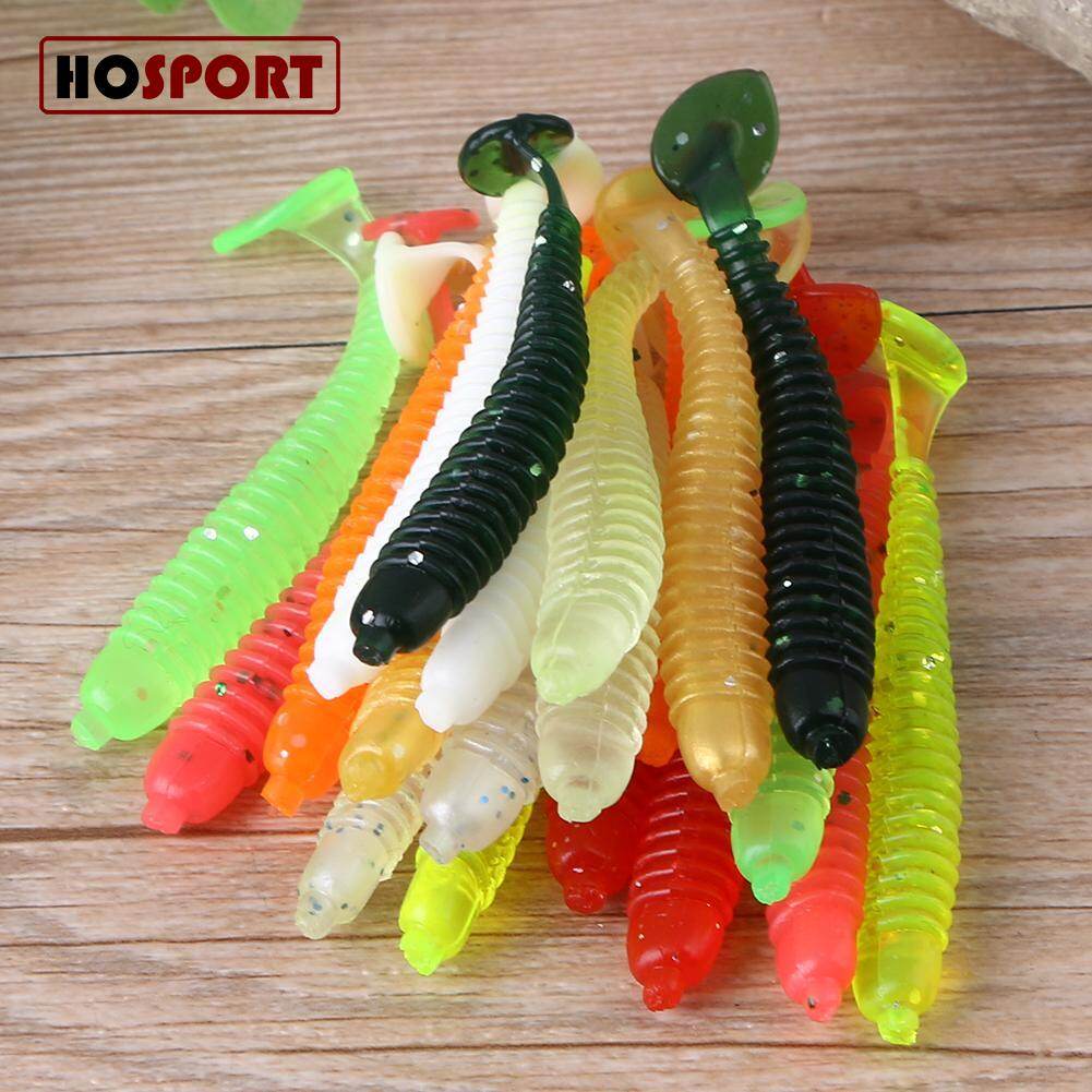 [HOSPORT] 20pcs 2g/7.5cm T-tail Soft PVC Worm Fishing Lures 10 Colors Swim Baits Fishing Tackle