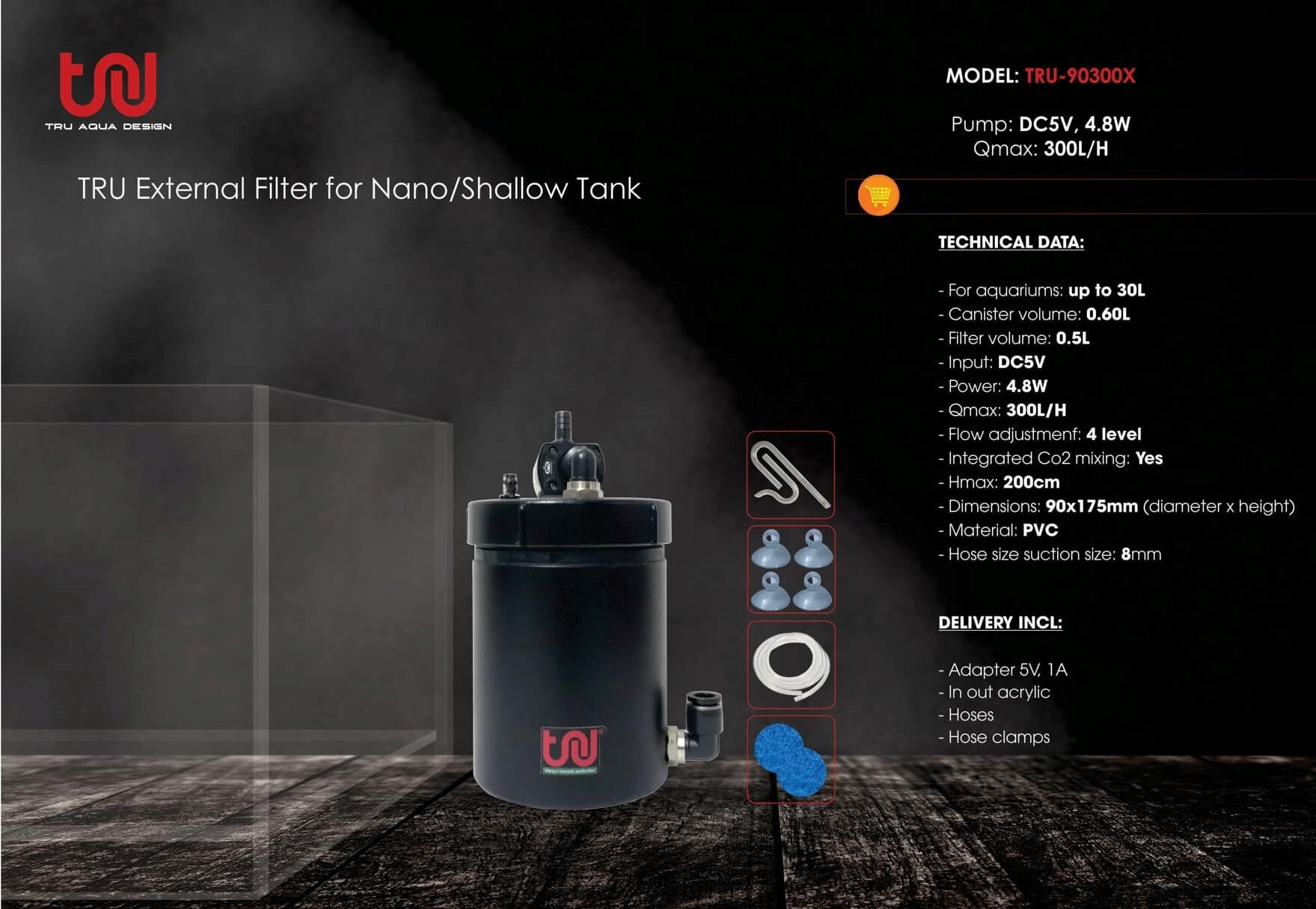 TRU PVC Canister Filter Model S/M For Mini Nano Tank/Shallow Tank