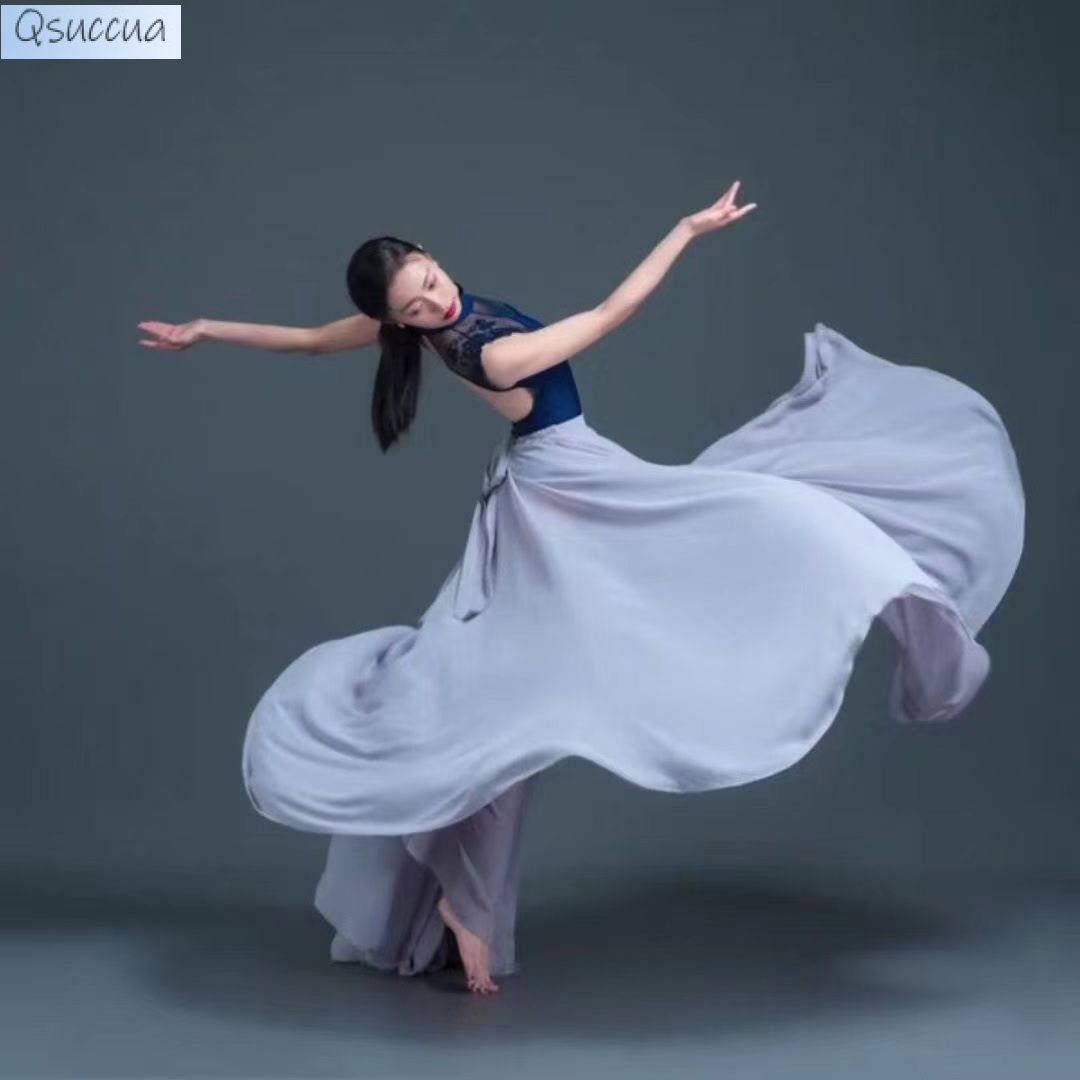 Women Classical Dance Chiffon Lace up Ballet Classical Dance Performance Elegant Practise Long Skirt