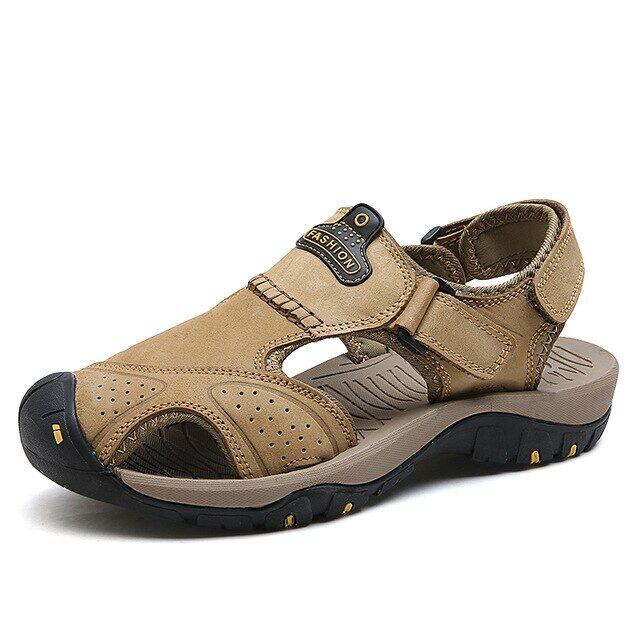 Summer Genuine Leather Cowhide Men's Sandals Non-slip Outdoor Men Casual Shoes Breathable Hiking Sandals Mens Beach Slippers