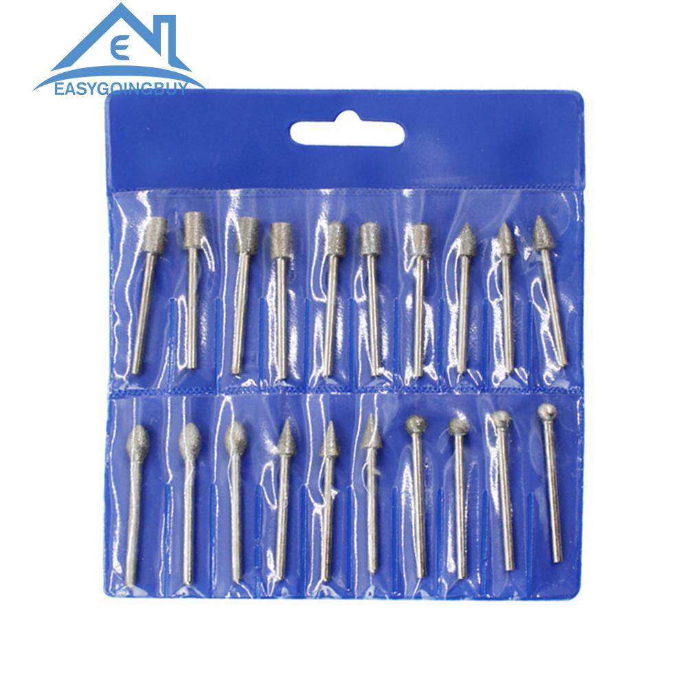 20pcs Diamond Grinding Heads 3mm Shank Mini Bit Set for Rotary Drill Tool