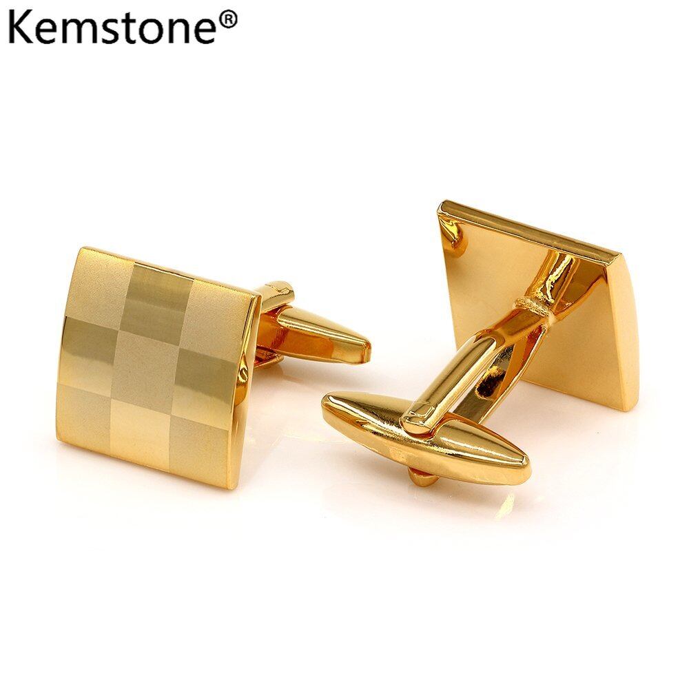 Kemstone Gold Plated Mens Shirt Cufflinks Grid Pattern Jewelry