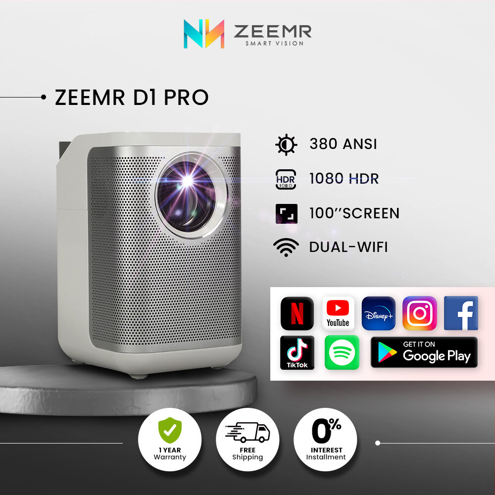 ZEEMR D1 Pro Smart Projector 1080P Support 4K Ultra HD Android 9.0 Dual ...