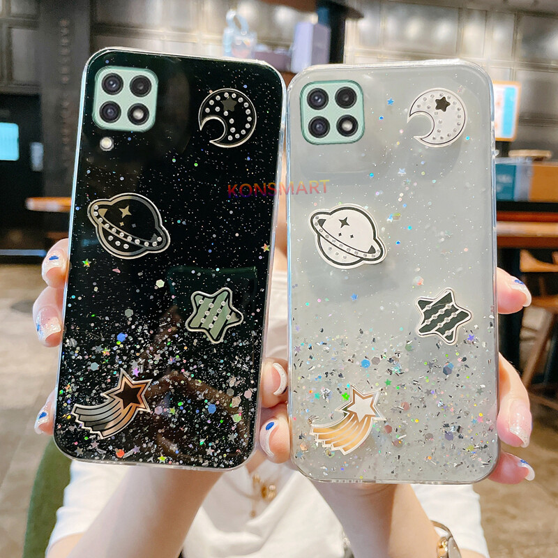 KONSMART New Planet Pattern Phone Casing For Samsung Galaxy A22 4G 6.4" / A22 5G 6.6" 2021 Bling Gillter Star Space Soft TPU Back Cover For Samsung Galaxy M62 M12 A12 A42