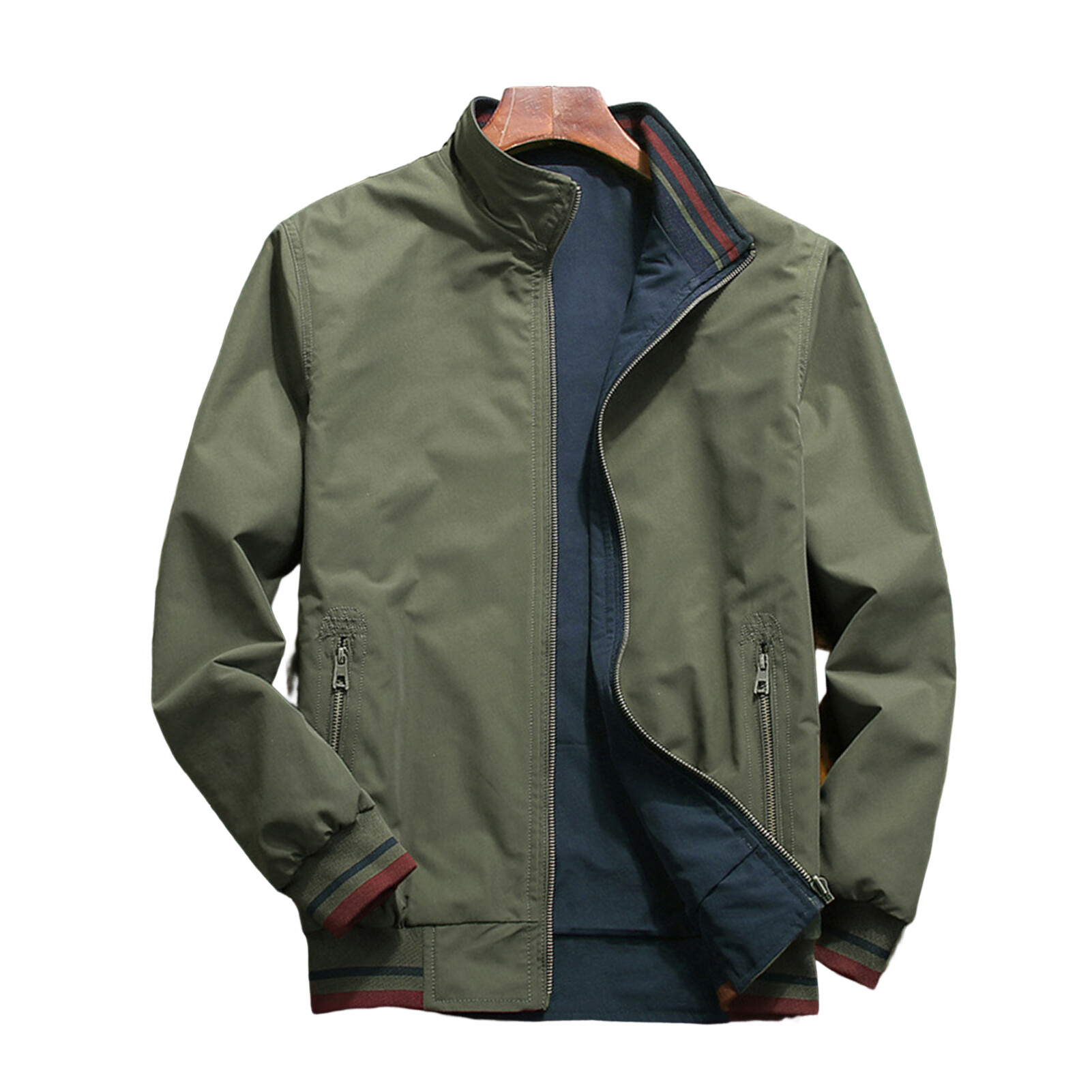 Nuoyi Fashion Men Jacket Solid Color Lapel Zipper Pockets Autumn Winter Windproof Ribbed Cuff Coat for Daily Wear