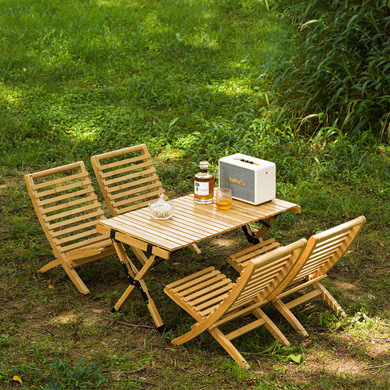 Outdoor tables and chairs set folding table picnic table portable camping table courtyard solid wood camping picnic.