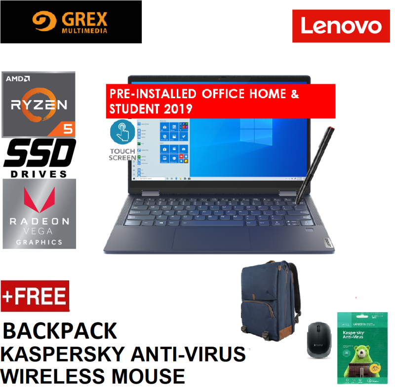 LENOVO YOGA 6 13ALC6 82ND003LMJ LAPTOP (RYZEN 5 5500U,8GB,512GB SSD,13.3 FHD,RX VEGA 7,WIN10) FREE BACKPACK + LOGITECH WIRELESS MOUSE + KSPSKY ANTI-VIRUS + PRE-INSTALLED OFFICE H&S 2019 Malaysia