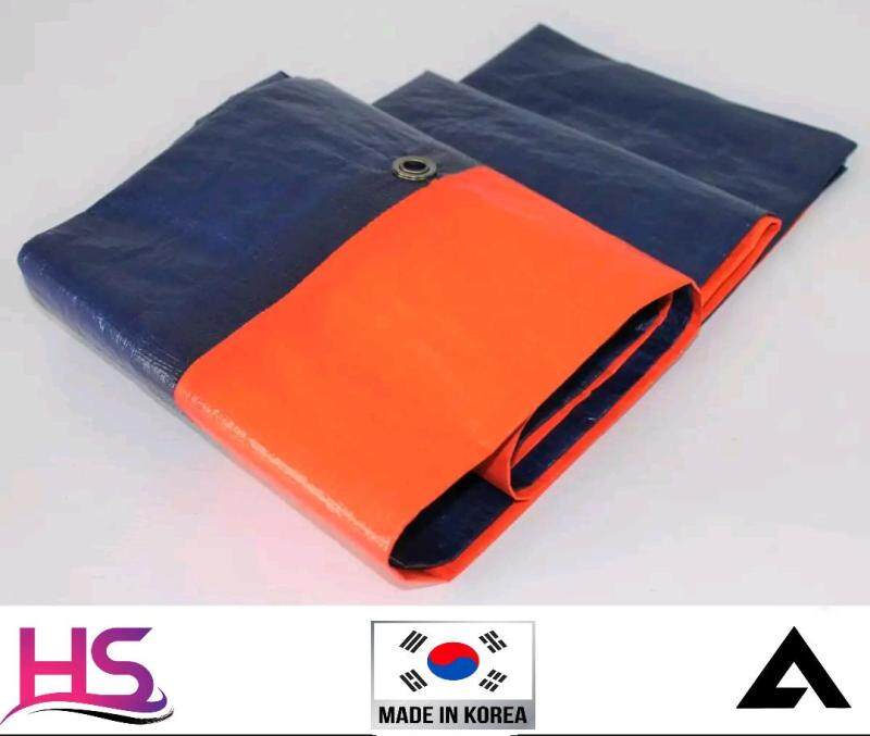 1414 Blue Orange 10 x 20 Canvas (Korea) Ready Made PE Tarpaulin Sheet Outdoor Construction Renovation Floor Cover Hardware Canopy Tent Side Wall Shield Waterproof UV Protection with Grommets Eyelets. Kanvas Biru Oren Kanopi Khemah