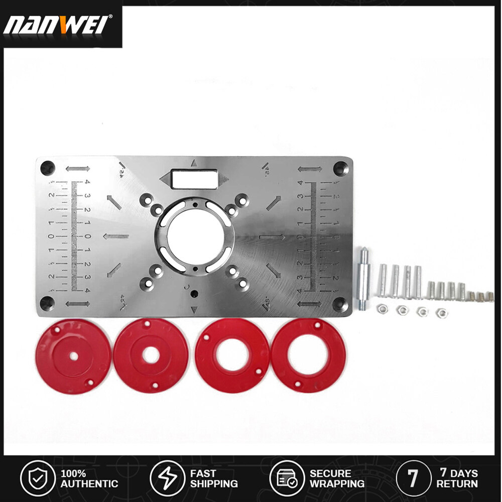 NANWEI Multifunctional Router Table Insert Plate Woodworking Benches Aluminium Wood Router Trimmer Models Engraving Machine with 4 Rings Tools