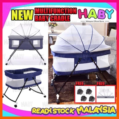 HABY Multifunction Baby Swing Crib Cradle Bed Portable Folding Cradle With Free Roller & Mosquito Net