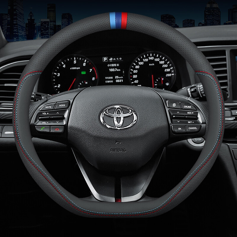 Carbon Fiber Cow Leather Steering Wheel Cover For Toyota Vios Yaris Innova Avanza Fortuner CHR Estima Harrier Wish Alphard Camry Vigo