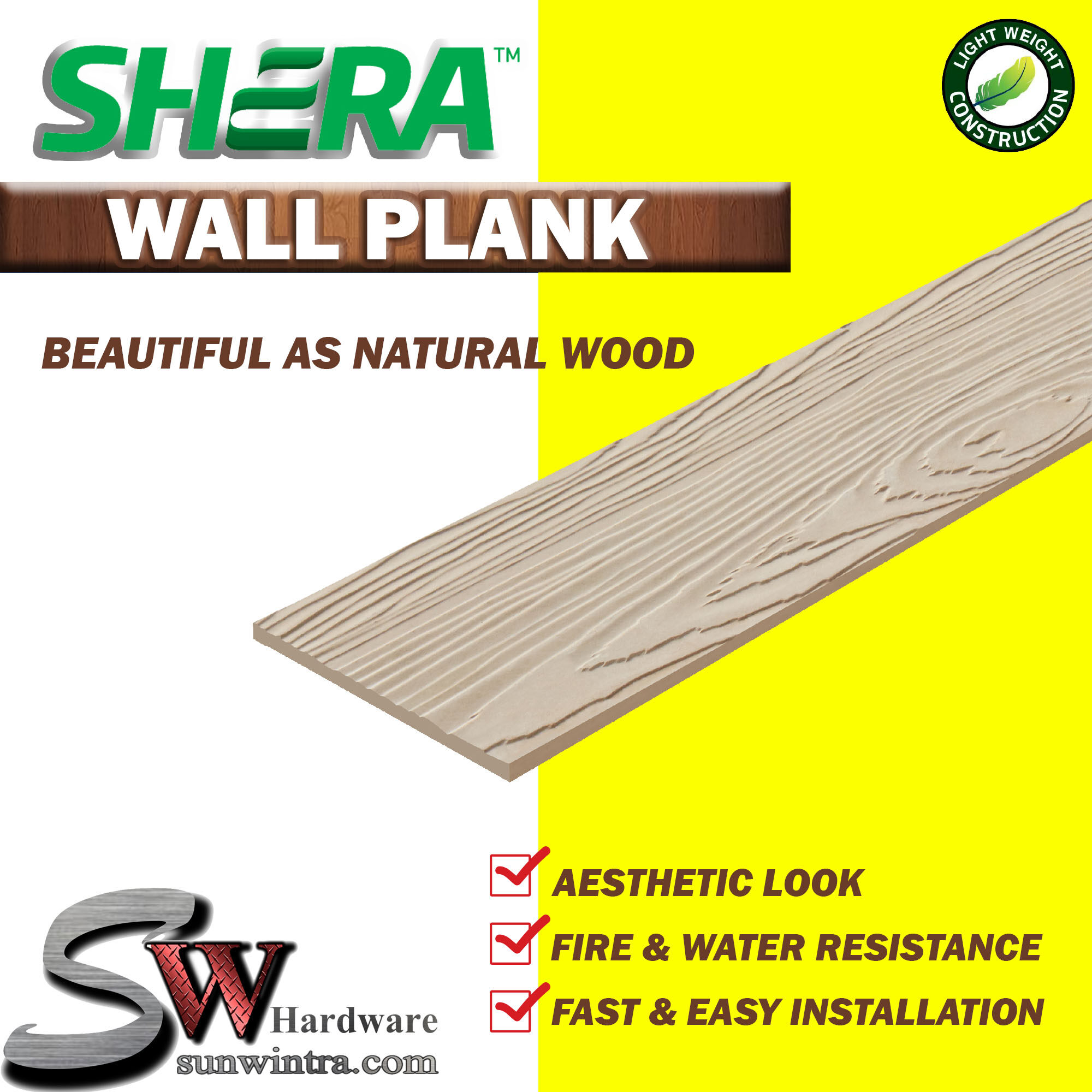 SW SHERA PLANK (WALL) UNCOLORED TEAK TEXTURE/PAPAN/PLANK 8MM X 150MM X 1500MM (4 PCS)