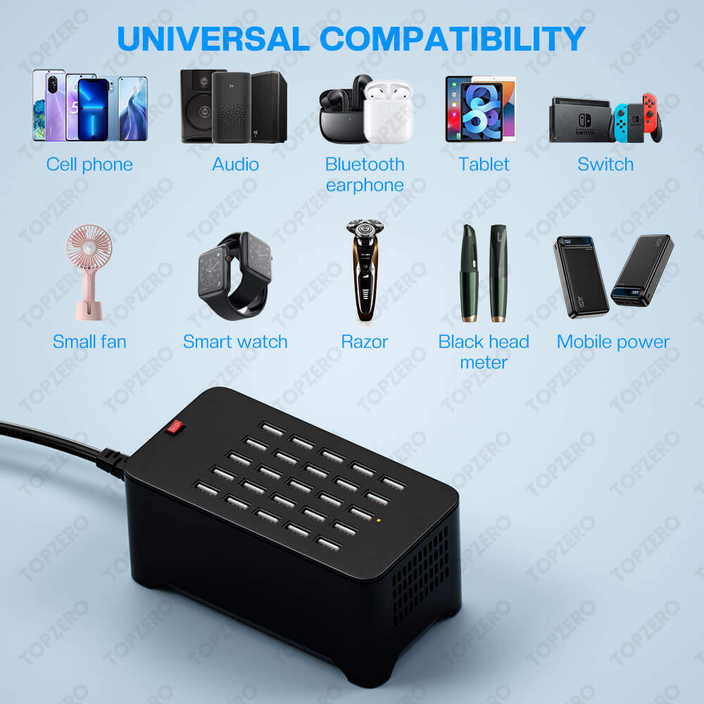 TOPZERO Bộ Sạc USB Đa Cổng 125W 10/15/20/25 Cho Bộ Chuyển Đổi Hub Sạc iPhone Ổ Cắm Trạm Sạc Điện Thoại Máy Tính Bảng Cho Xiaomi Huawei Samsung OPPO