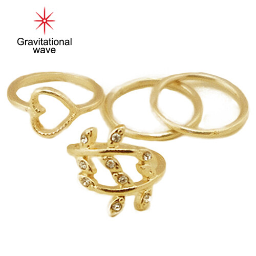 Gravitational wave 4Pcs/Set Rhinestone Leaf Heart Above Knuckle Midi Stack Ring Boho Party Jewelry