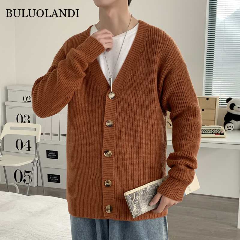 BULUOLANDI Winter Cardigan Sweater Men's Fashion Casual V-Neck Knitted Sweater  Jacket Men Sweaters