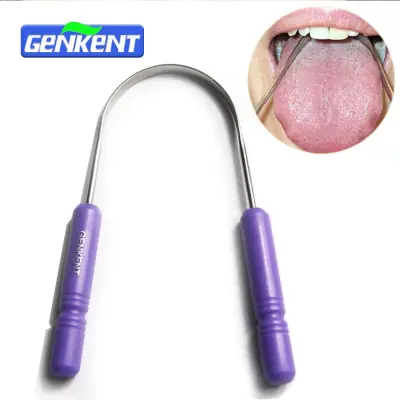 GENKENT 1PCS Tongue Cleaner Stainless Steel Silica Handle Tongue Scraper Oral Hygiene Dental Tongue Cleaning Brush Oral Care