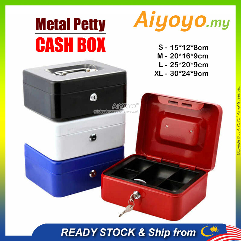 Metal Petty Cash Box Handle Tray Safe Money Coins Bill Key Security Deposit Money Safety Box Safe Box Home Office Hotel Personal Cash Jewelry