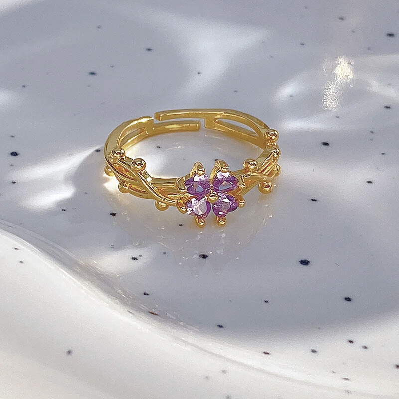 【HOMP】Purple clover zircon open ring women gift