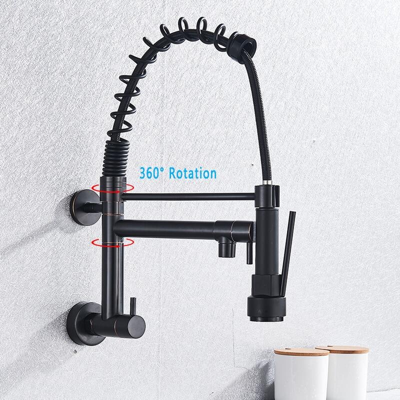 Spring Black Kitchen Faucet Pull Down Chrome Single Cold Wall Mounted Kitchen Taps Dual Function Sprayer Taps