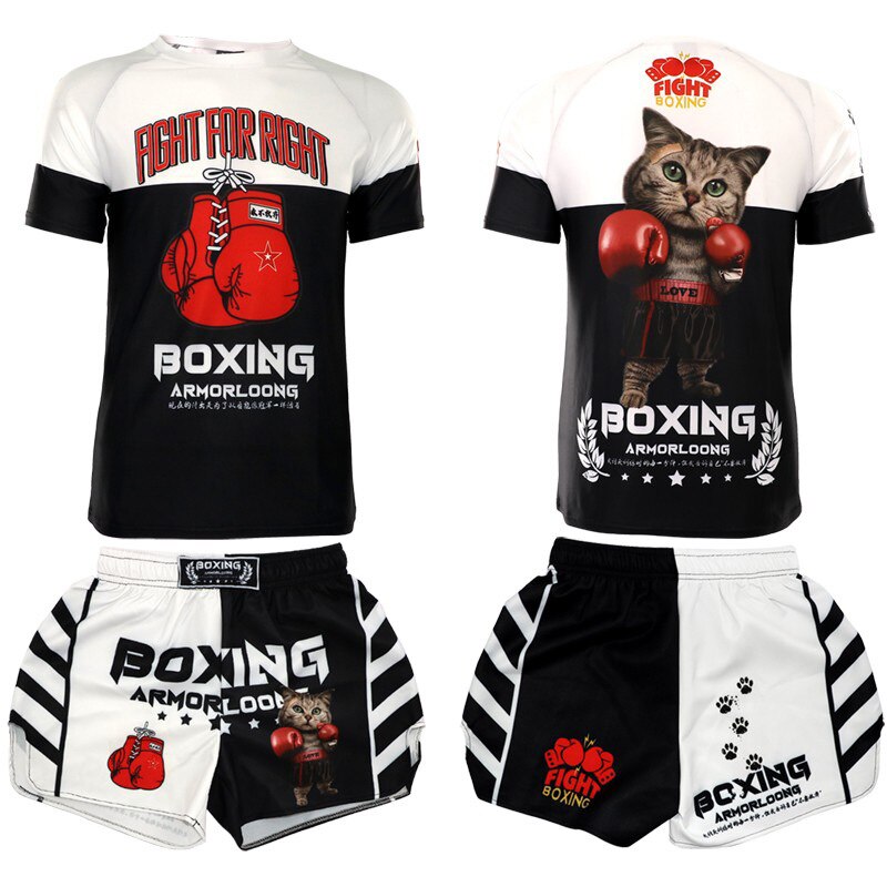 1 Thai Shirt Kickboxing Shorts Set MMA BJJ Rashguard Muay Thai Shorts Men Women Kids Martial Arts Combat Grappling Boxing Uniform