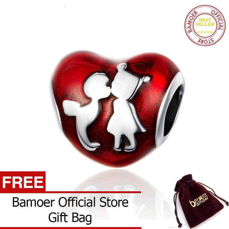 BAMOER Enamel Heart Beads for Charm Bracelet Bangle 925 Sterling Silver Boy and Girl Friends Charms Luxury Brand Jewelry SCC1187